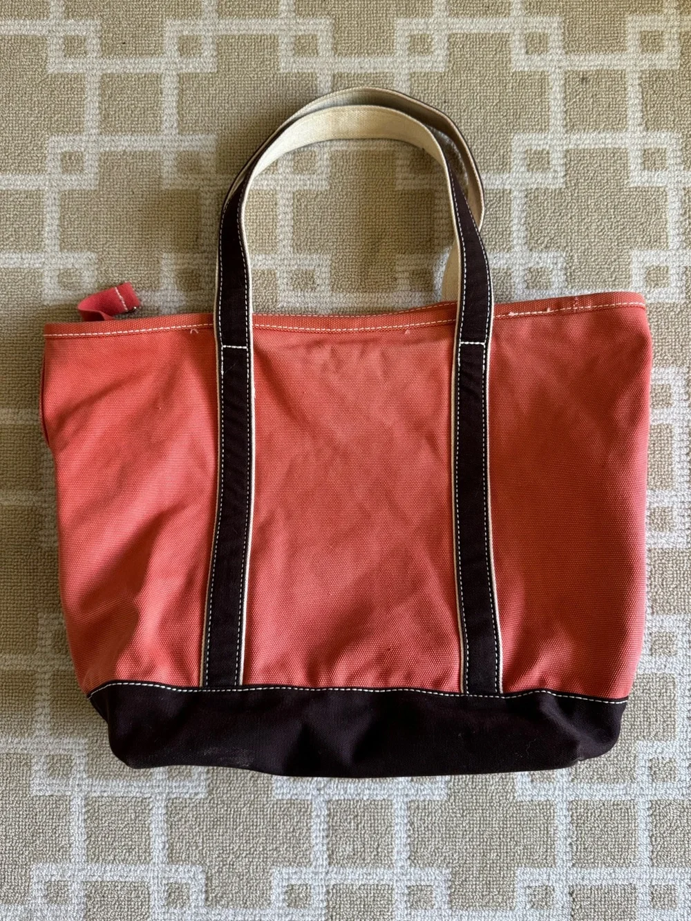 Lands’ End Canvas Tote Bag Coral Brown Boat Tote Beach Carryall 33x38 Large - Picture 4 of 8